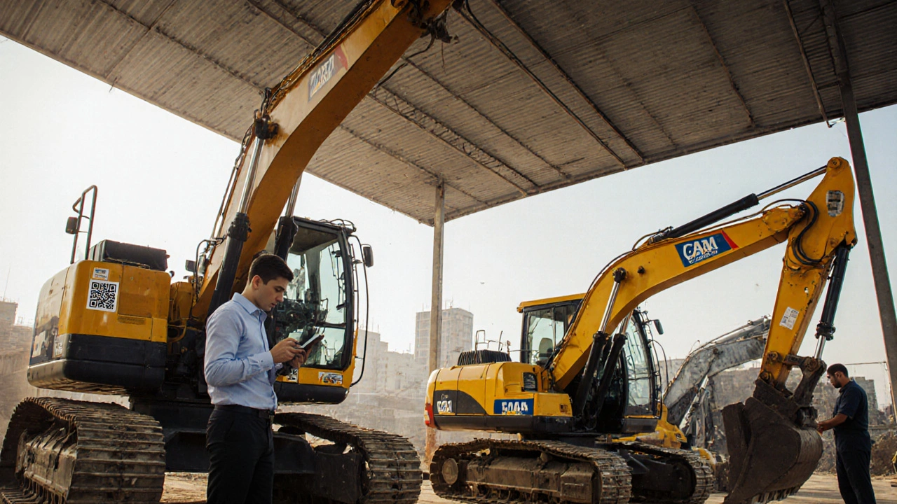 Ankara&#039;da kiraya verilen üç inşaat makinesi bir depoda duruyor.
