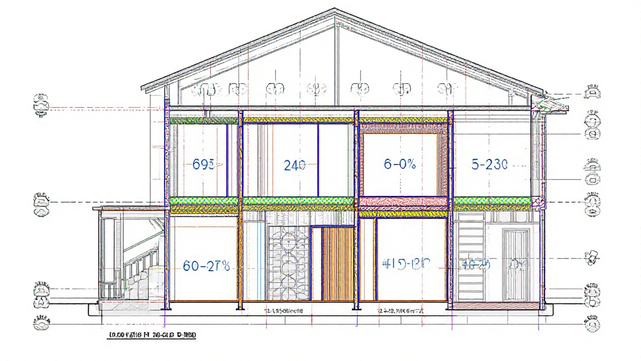 Bir evin yapısal bileşenlerinde demir dağılımı görsel şeması.