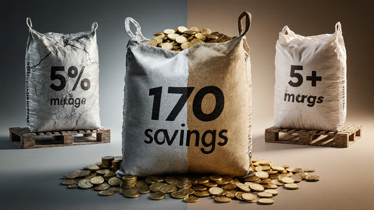 Büyük bir çimento torbası hazine sandığı gibi, bir tarafı nemli ve çatlamış, diğer tarafı temiz ve korunmuş.