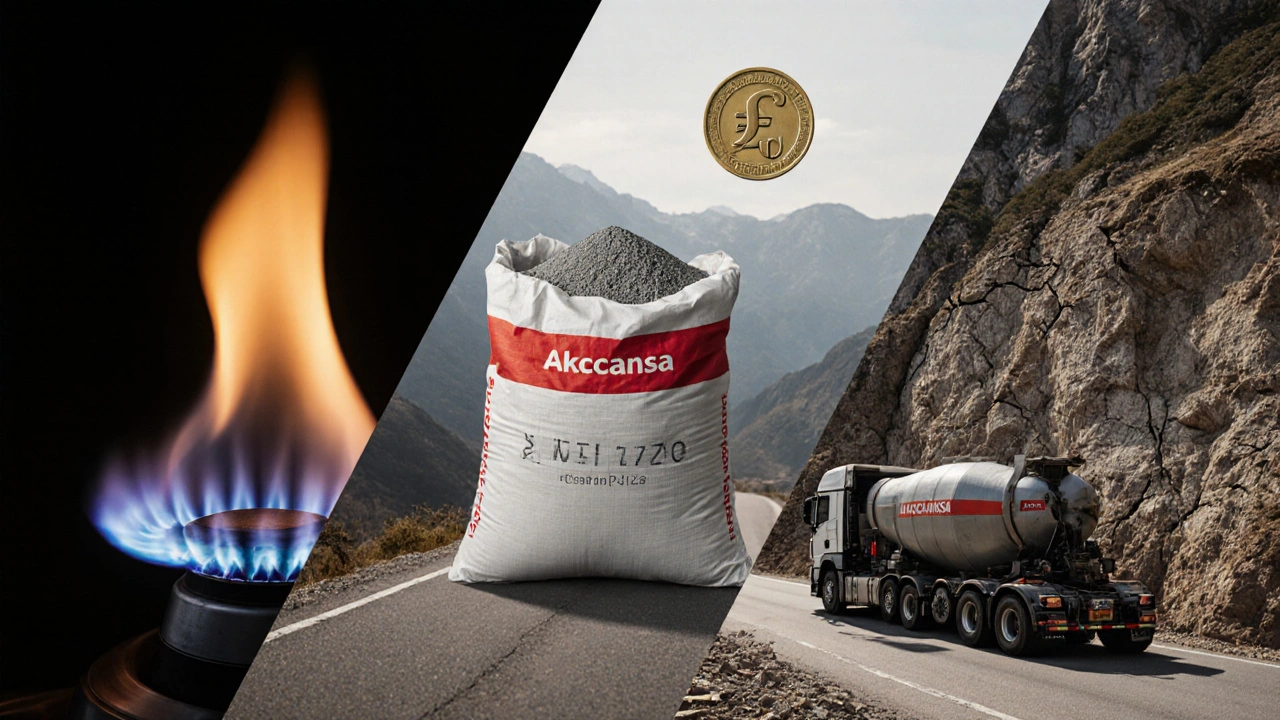 Çimento fiyatlarını etkileyen faktörler: yakıt, döviz, lojistik ve deprem talebi, merkezde bir çimento çuvalıyla.