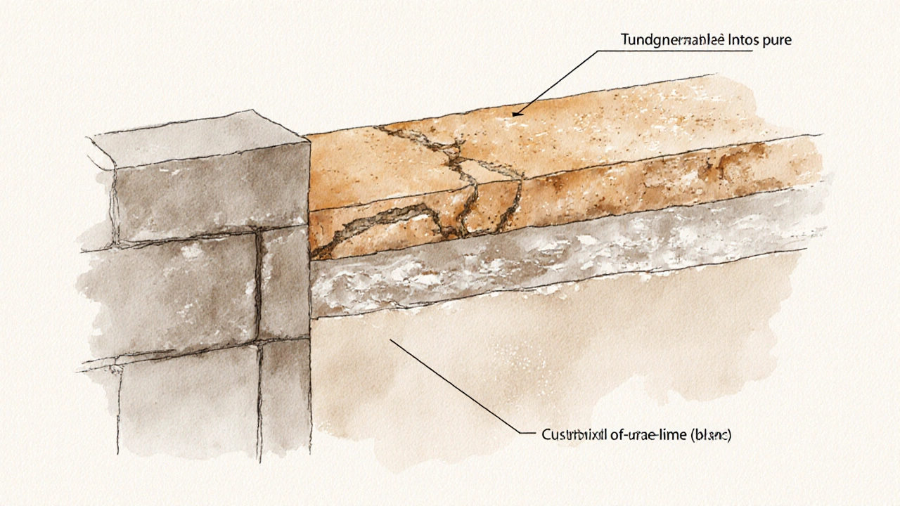 Çimento-kireç karışımının üç farklı oranla duvar içi kesiti.