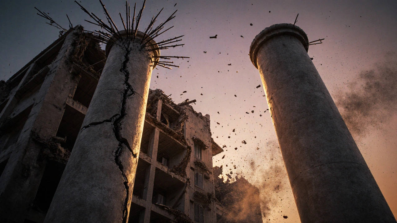 Depremde kırılan bir kolonun 12mm donatısı ile sağlam bir kolonun karşılaştırması.