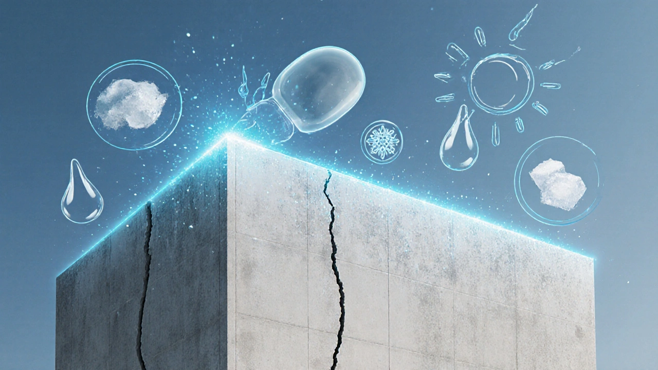 Kendi kendini onaran beton yüzeyinde koruyucu kaplama ve mikrokapsüller