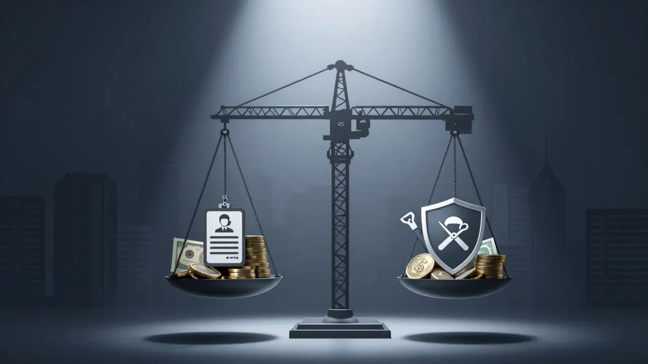 Bir vinç kiralama maliyeti simgesel olarak bir terazide, yakıt, sigorta ve operatör gibi gizli masraflarla dengeleniyor.