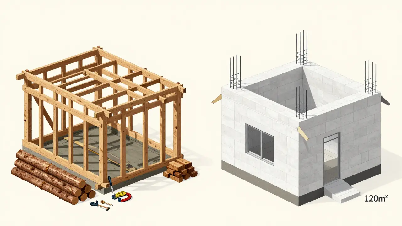Geleneksel ahşap kalıp ve modern polistiren kalıp sisteminin karşılaştırmalı görseli.