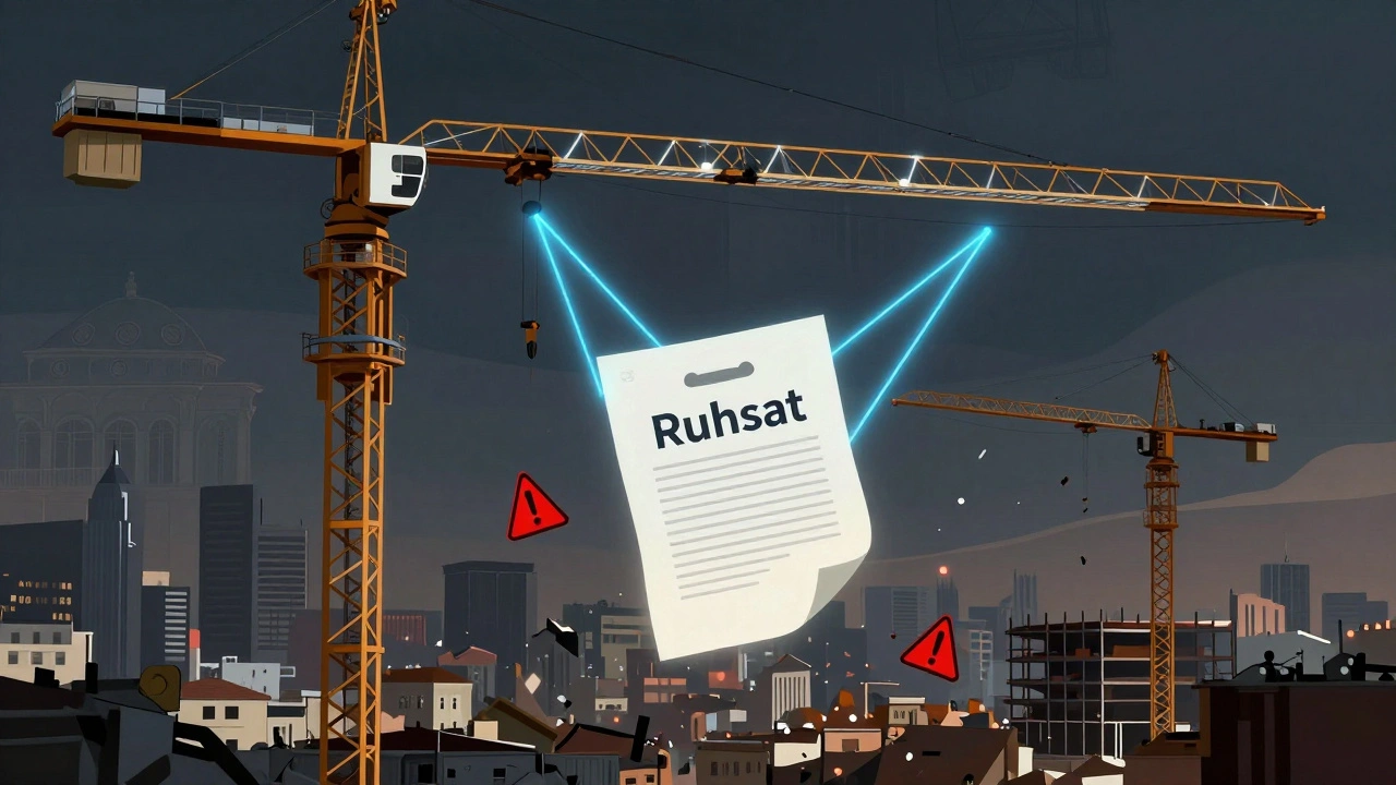 Ruhsatlı ve ruhsatsız kule vinçlerin güvenlik ve risk karşılaştırmasını gösteren sembolik görsel.