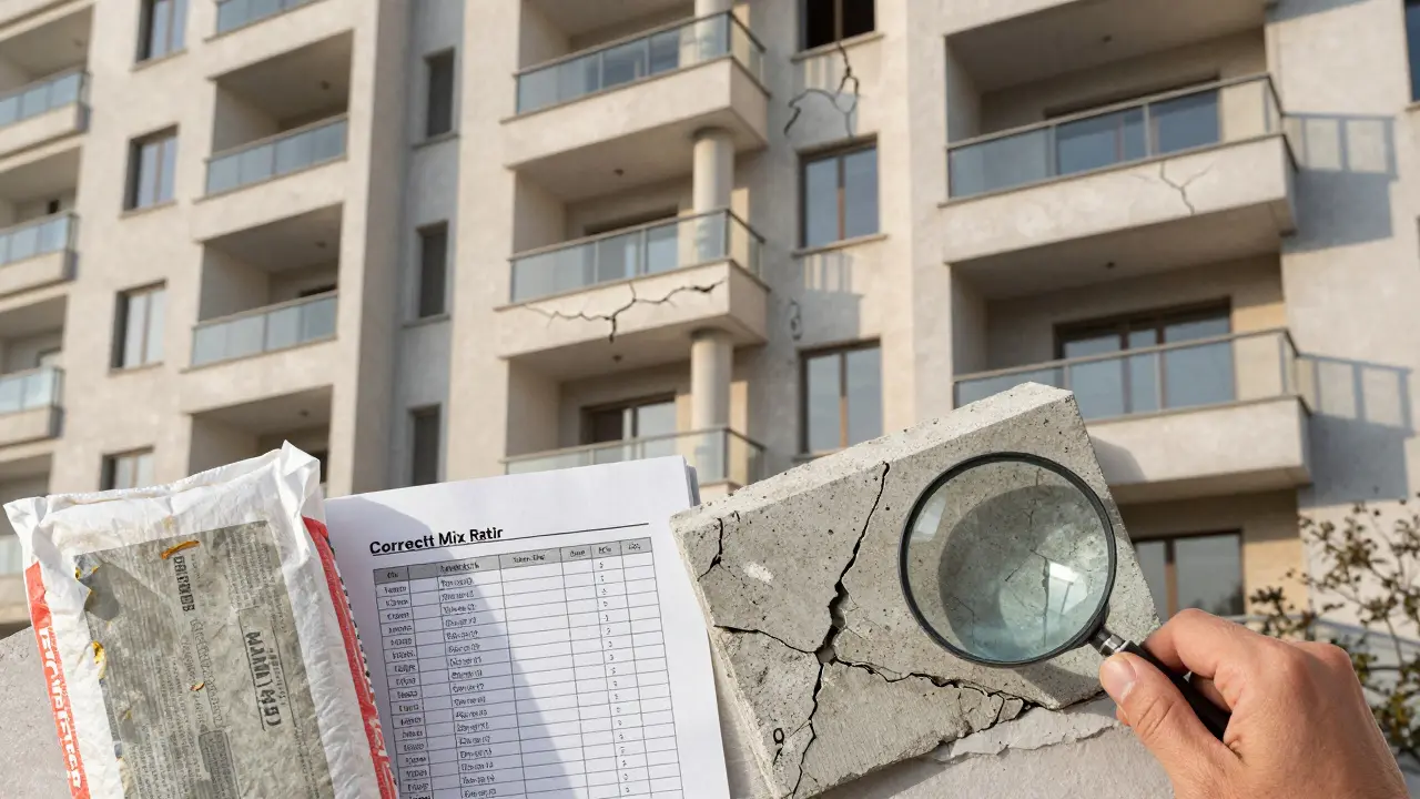 Taze ve eski çimento karşılaştırması, doğru karışım tablosu ile birlikte.