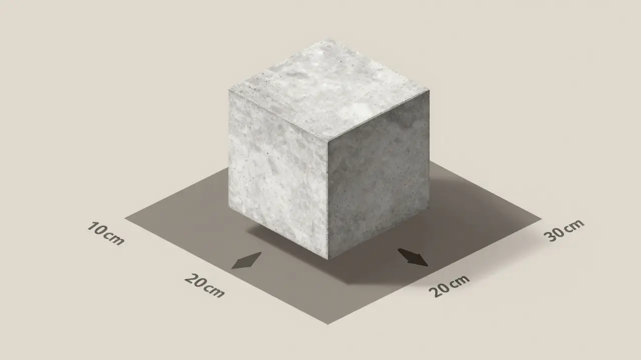 1 m³ beton bloğu, kalınlığa göre değişen kapladığı alanları gösteriyor.