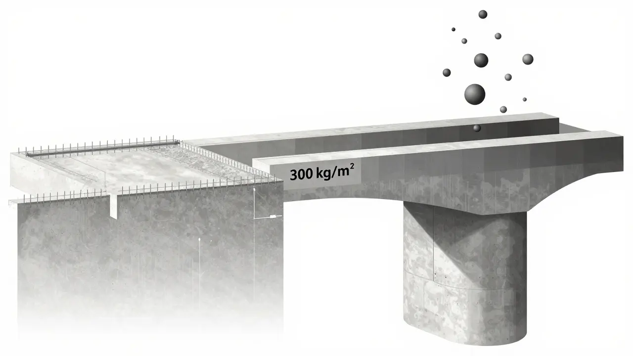200 kg/m³ ve 300 kg/m³ beton dozajlarının karşılaştırmalı kesit gösterimi.