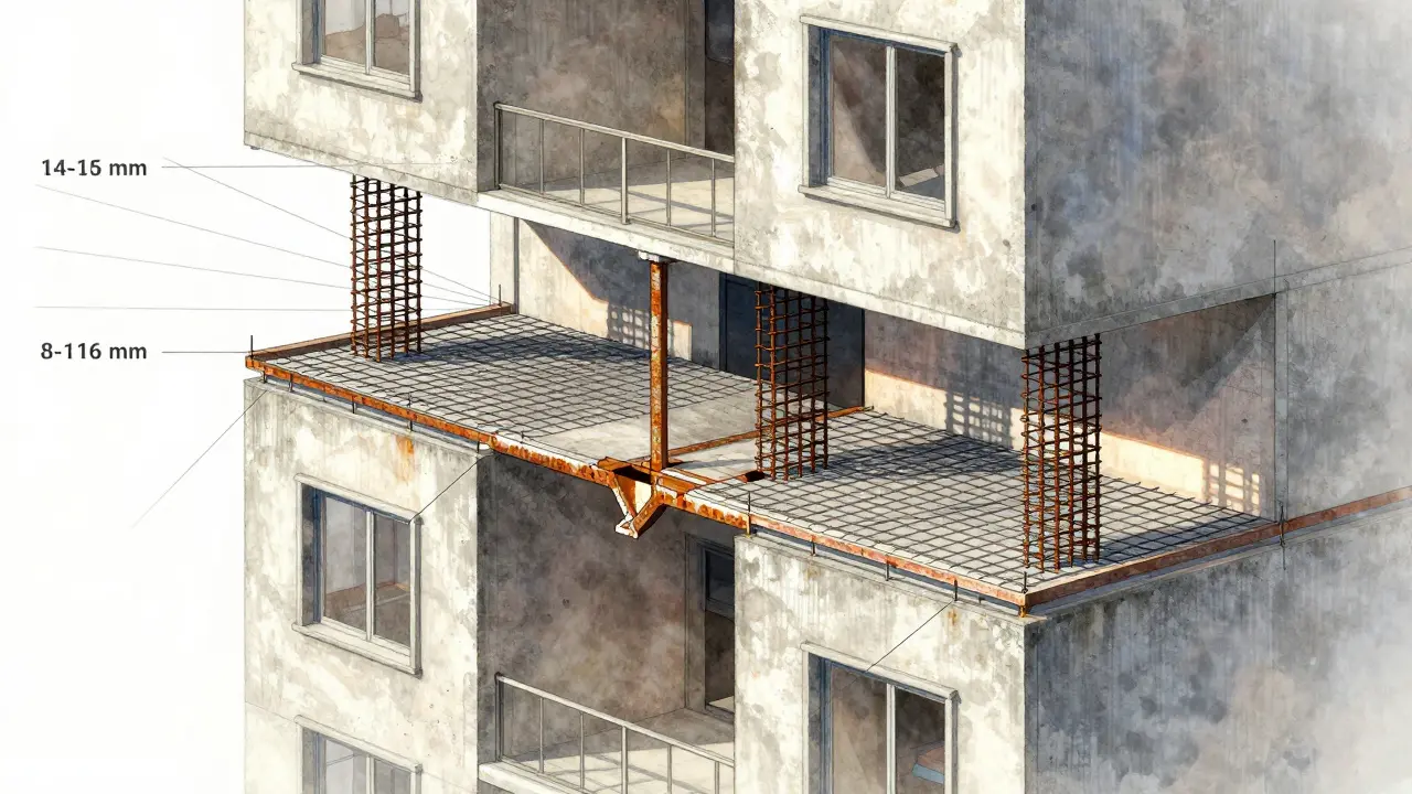 Ankara'da bir apartmanın kesitinde çelik donatı ve deprem yükü çizgileri