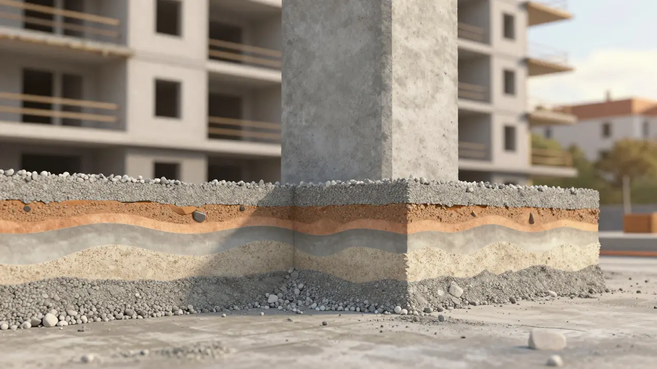 Kolon ve temel kesiti, 42,5 çimento karışımı ve hidrasyon süreciyle