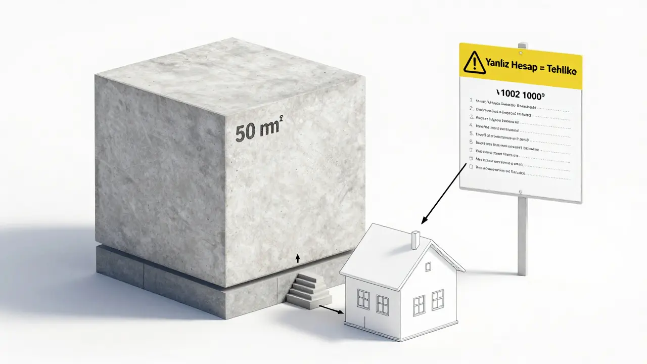 100 m² eve gerekli beton hacmi ve yapısal bileşenlerin karşılaştırması.