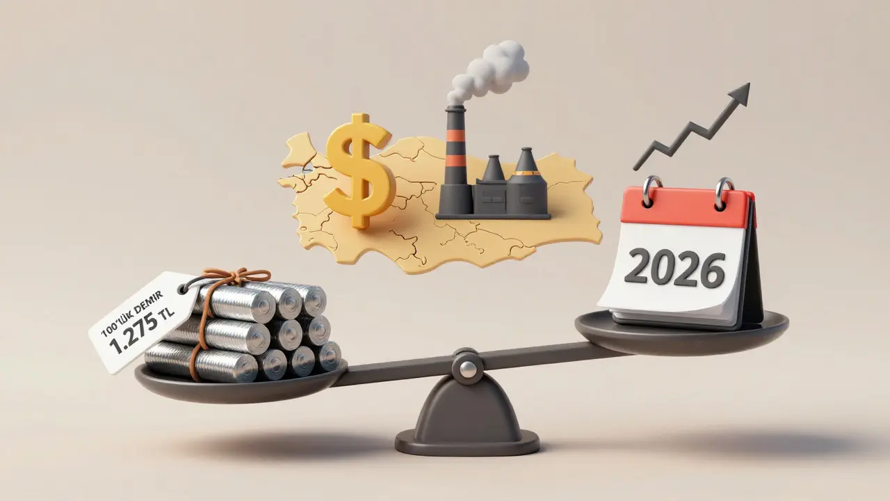 100'lük demir fiyatını etkileyen faktörlerin dengede gösterildiği kavramsal görsel.