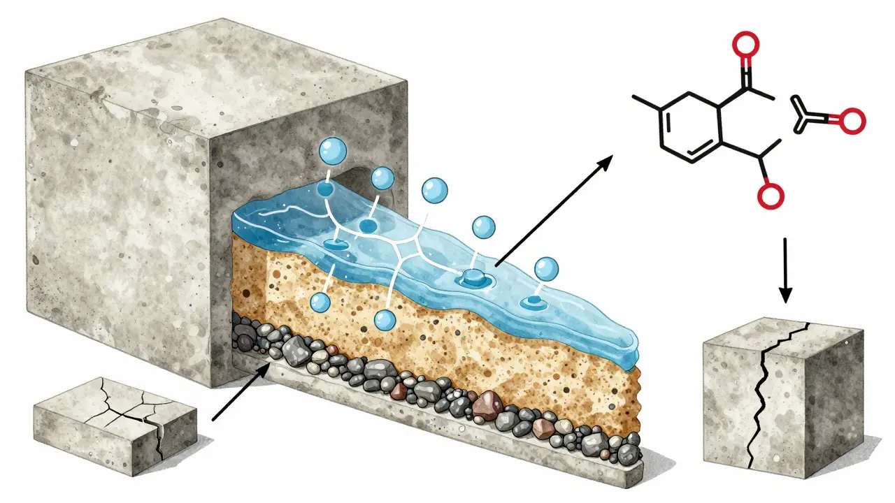 Betonun kimyasal yapılandırması ve doğru-kötü karışım karşılaştırması gösteriliyor.
