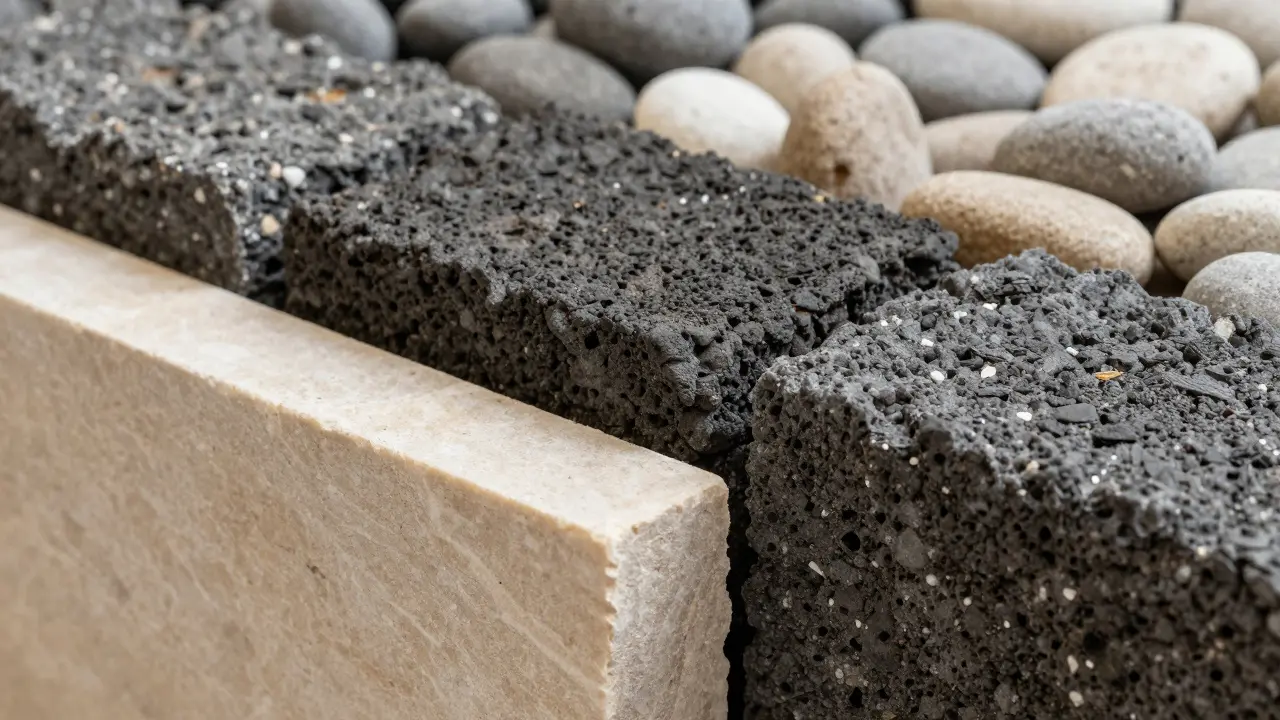 Farklı doğal taş türlerinin yakın plan dokusu ve renkleri