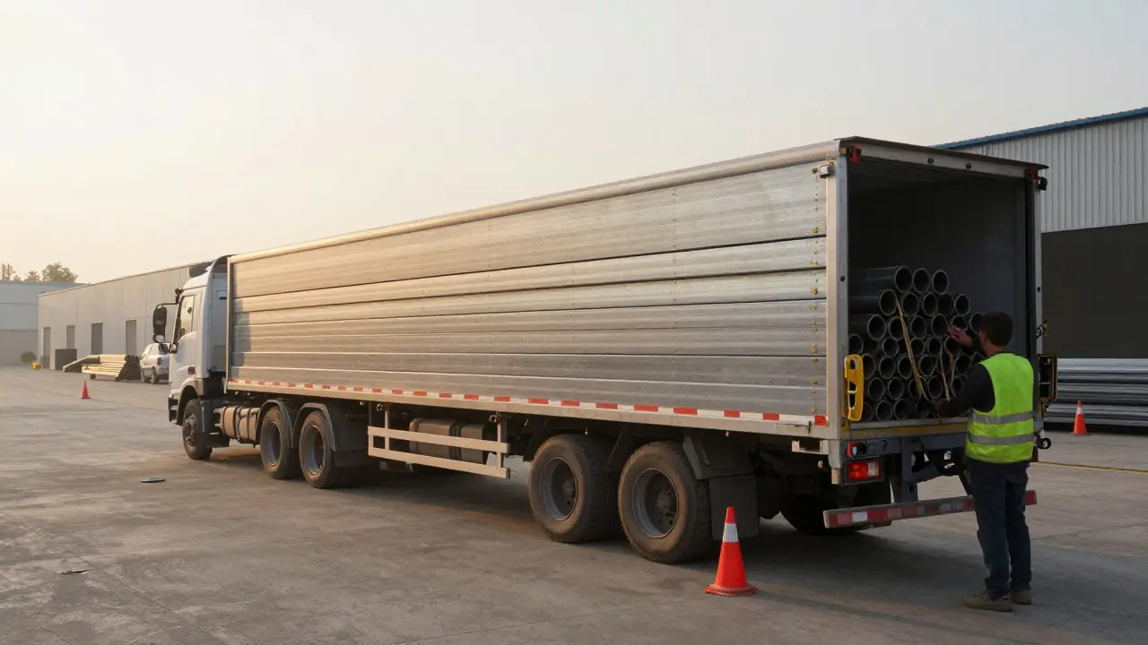 Kamyonda taşınan uzun çelik profiller