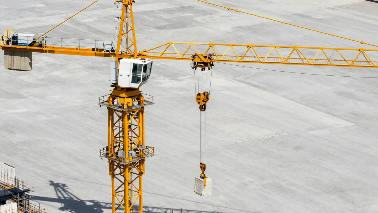 Ağır inşaat malzemelerini taşıyan kule vincin bom ve mekanizma detayları