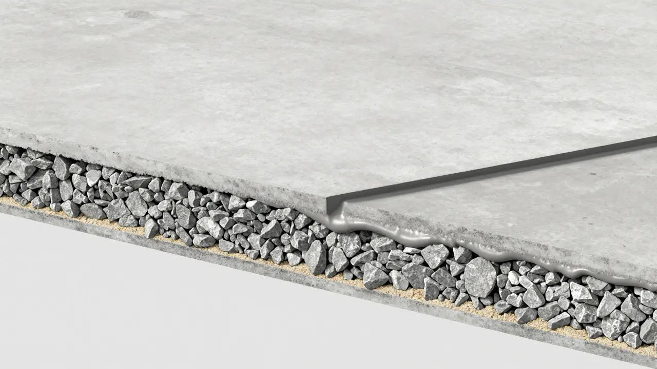 Betonun iç yapısını gösteren kum, çakıl ve çimento şeması