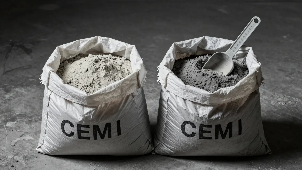 Farklı standartlardaki gri çimento türlerinin yakın çekim karşılaştırması