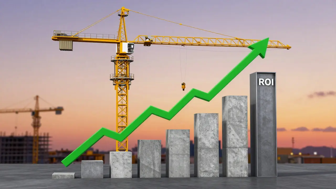 Kule vinç yatırımı ve finansal büyümeyi simgeleyen konsept görsel