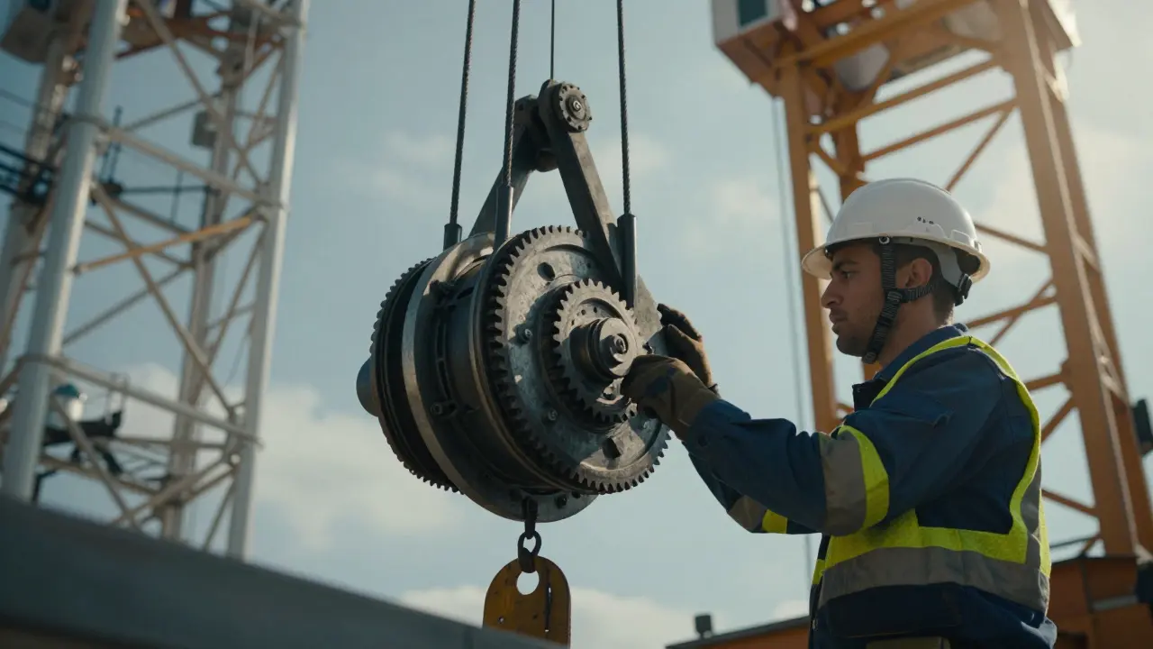 Kule vincin mekanik aksamını kontrol eden teknik personel