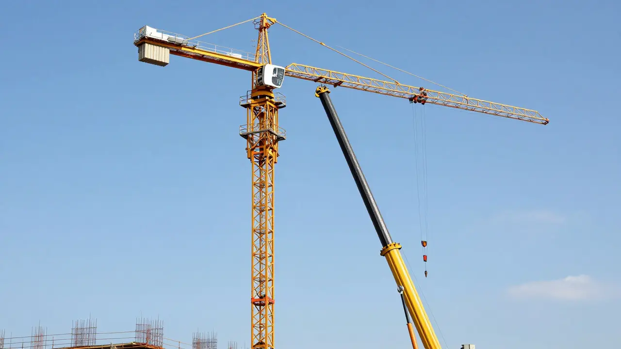 Saha kurulumu aşamasında olan mobil kule vinç ve montaj süreci